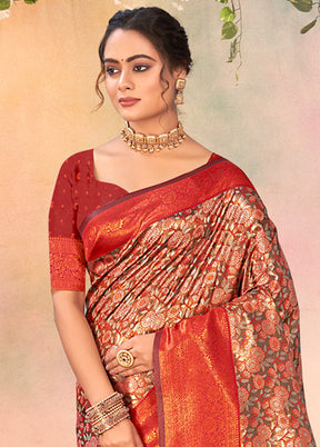 Red Dupion Silk Saree With Blouse Piece