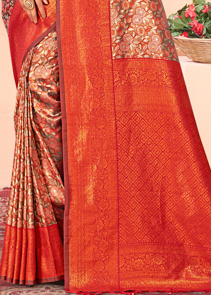 Red Dupion Silk Saree With Blouse Piece