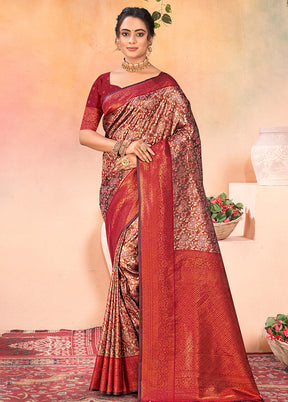 Brown Dupion Silk Saree With Blouse Piece