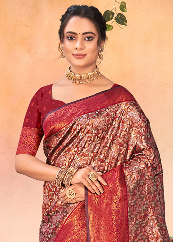 Brown Dupion Silk Saree With Blouse Piece