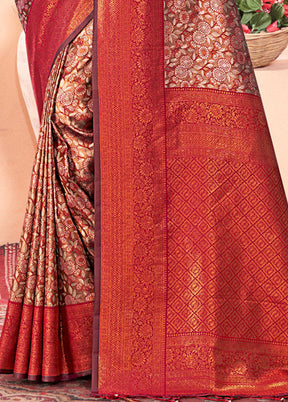 Brown Dupion Silk Saree With Blouse Piece