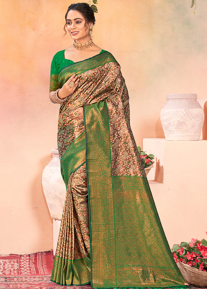 Brown Dupion Silk Saree With Blouse Piece