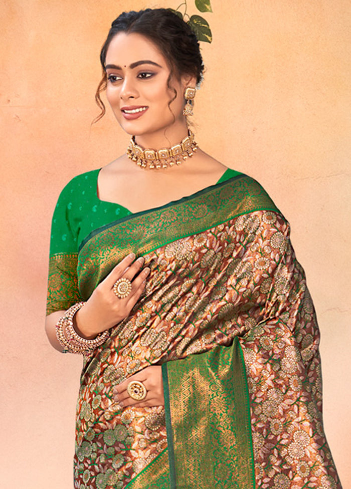 Brown Dupion Silk Saree With Blouse Piece