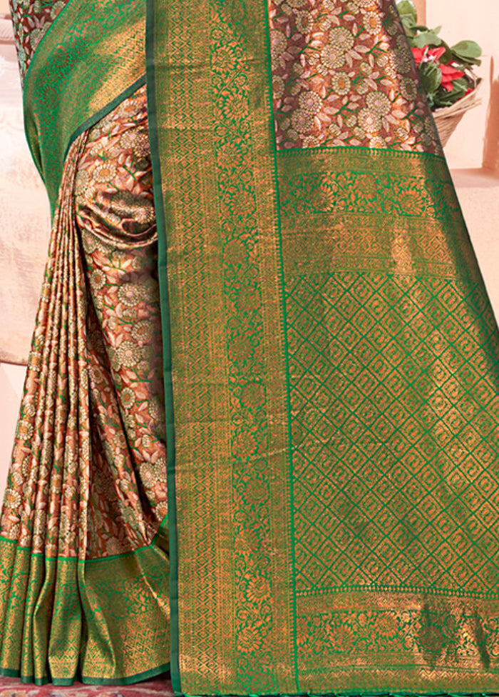 Brown Dupion Silk Saree With Blouse Piece