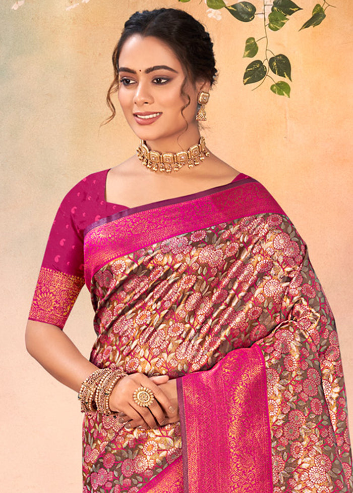 Brown Dupion Silk Saree With Blouse Piece