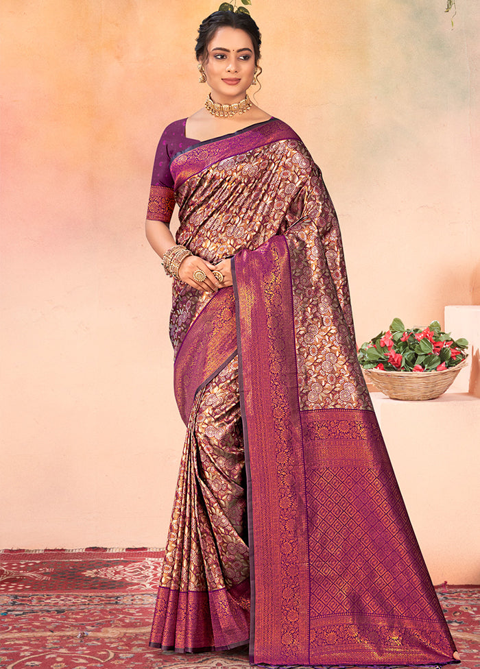 Brown Dupion Silk Saree With Blouse Piece