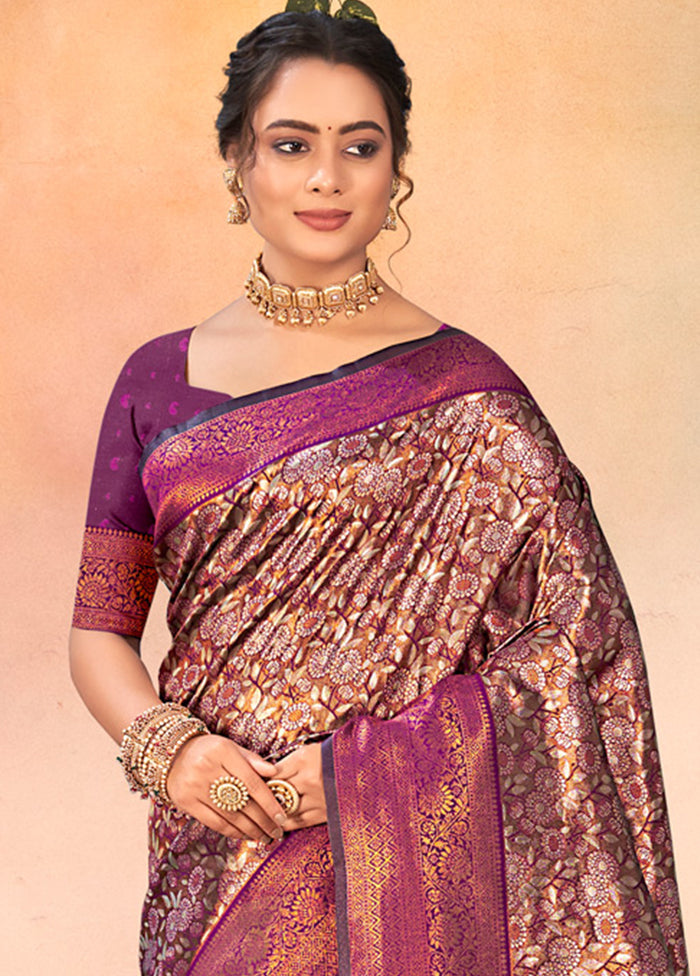 Brown Dupion Silk Saree With Blouse Piece