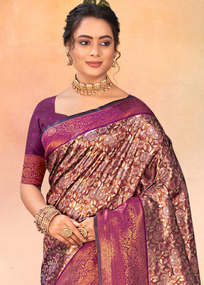 Brown Dupion Silk Saree With Blouse Piece