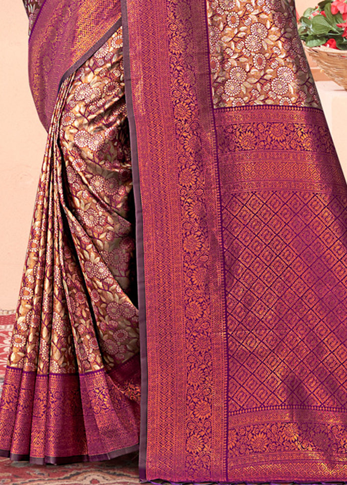 Brown Dupion Silk Saree With Blouse Piece