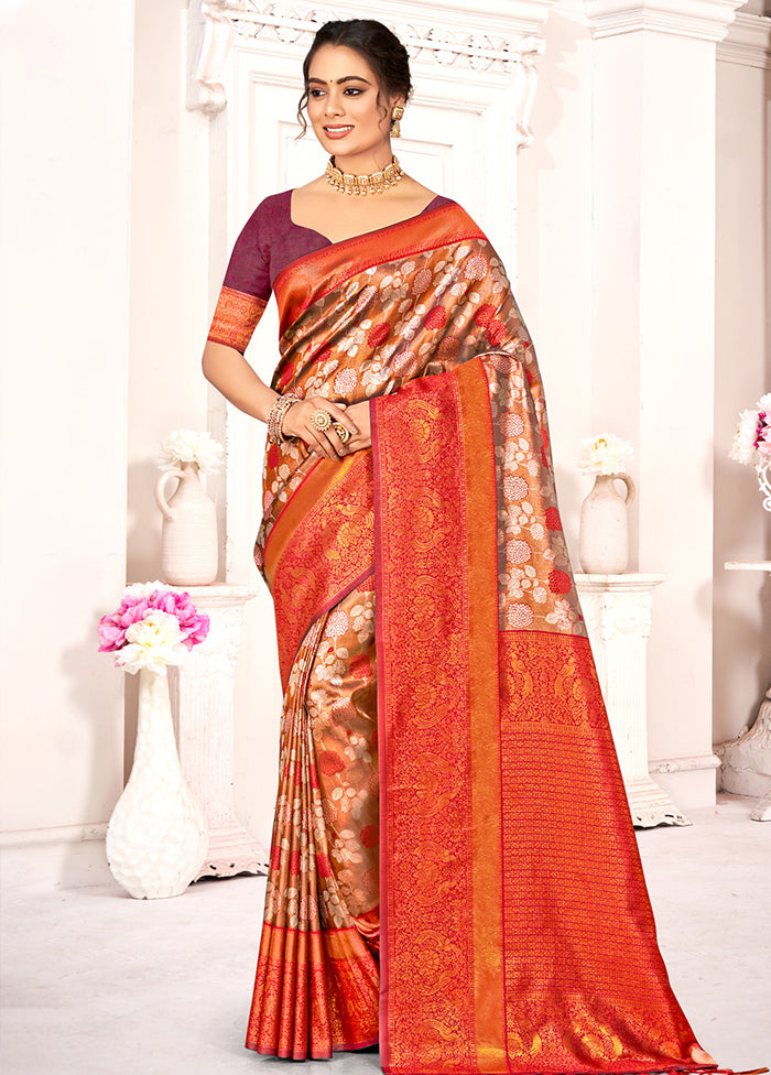 Brown Dupion Silk Saree With Blouse Piece