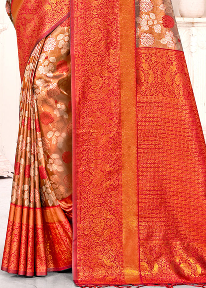 Brown Dupion Silk Saree With Blouse Piece