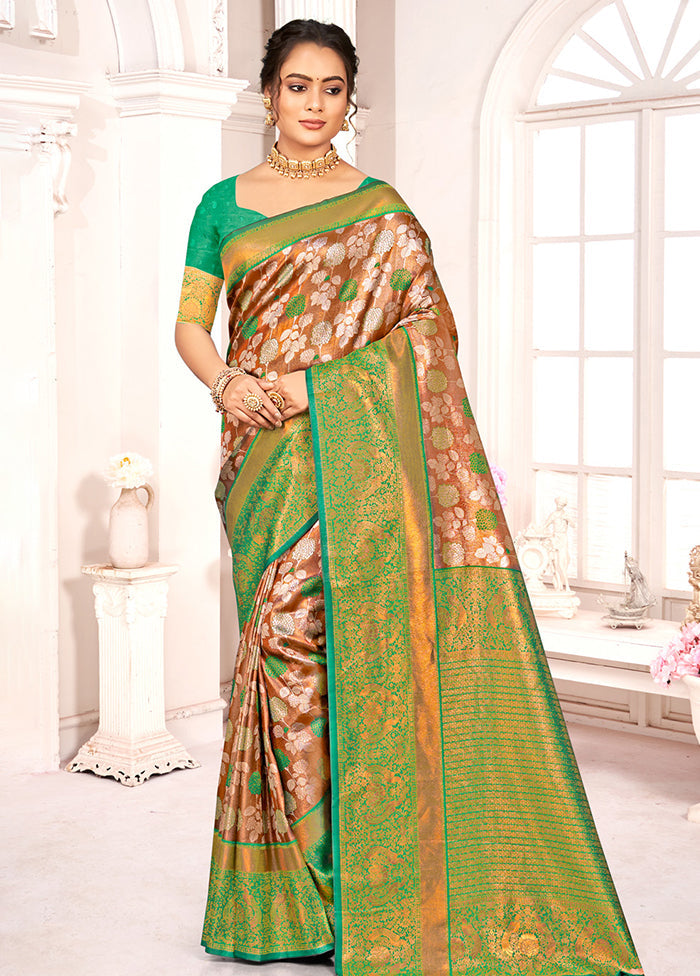 Brown Dupion Silk Saree With Blouse Piece