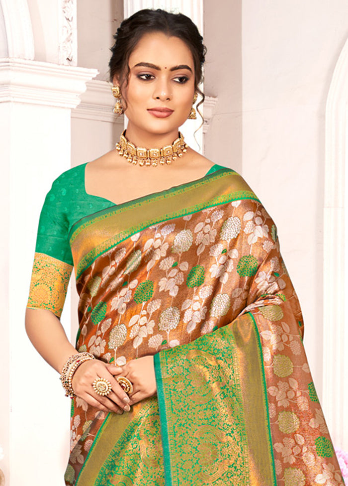 Brown Dupion Silk Saree With Blouse Piece