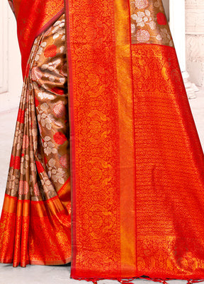 Brown Dupion Silk Saree With Blouse Piece