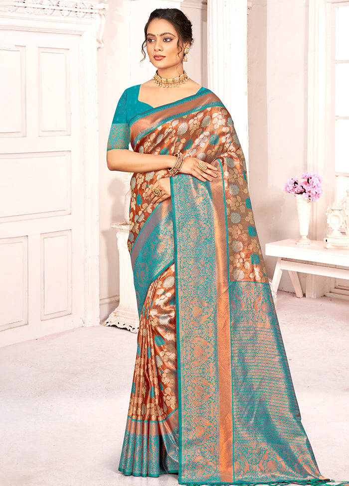 Brown Dupion Silk Saree With Blouse Piece