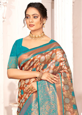 Brown Dupion Silk Saree With Blouse Piece