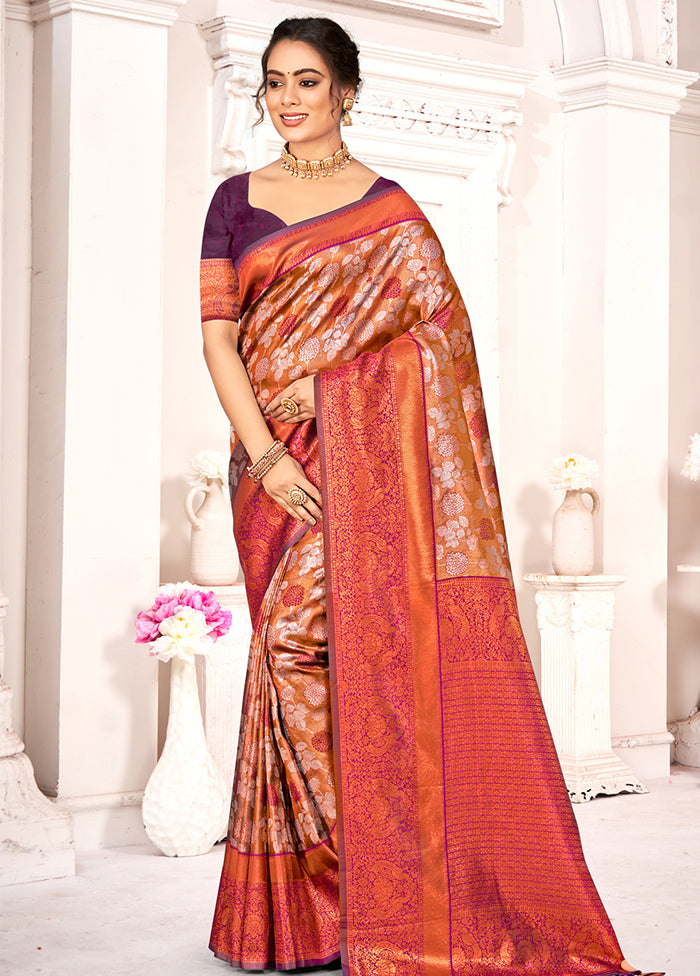 Brown Dupion Silk Saree With Blouse Piece - Indian Silk House Agencies