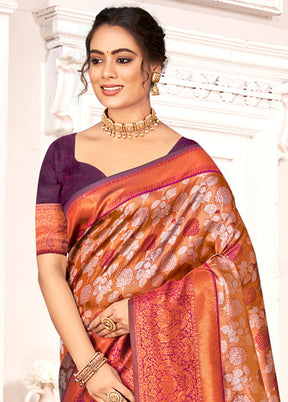 Brown Dupion Silk Saree With Blouse Piece