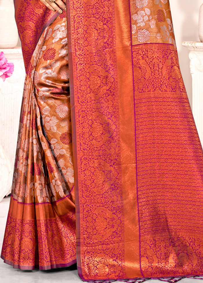 Brown Dupion Silk Saree With Blouse Piece