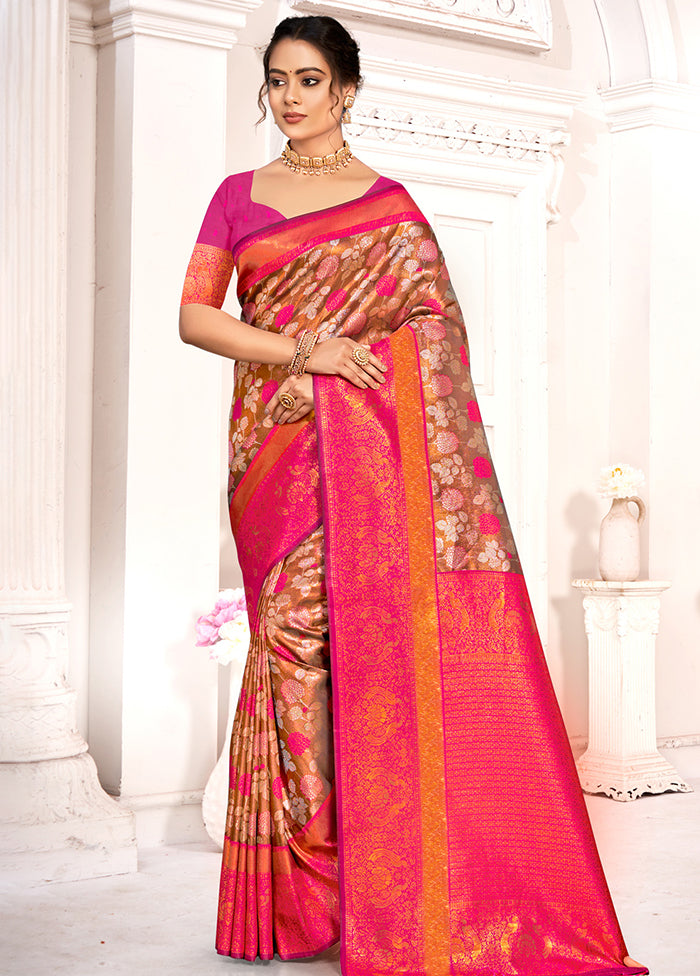 Brown Dupion Silk Saree With Blouse Piece - Indian Silk House Agencies