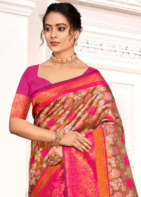 Brown Dupion Silk Saree With Blouse Piece