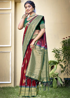 Maroon Dupion Silk Saree With Blouse Piece