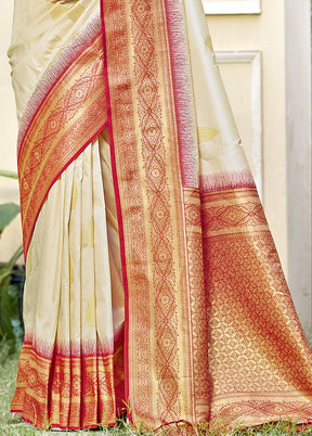 Cream Dupion Silk Saree With Blouse Piece