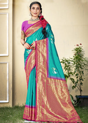 Sky Blue Dupion Silk Saree With Blouse Piece