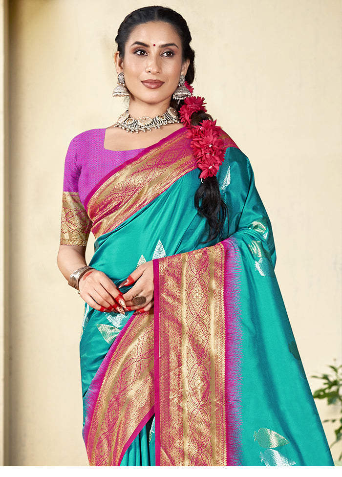 Sky Blue Dupion Silk Saree With Blouse Piece