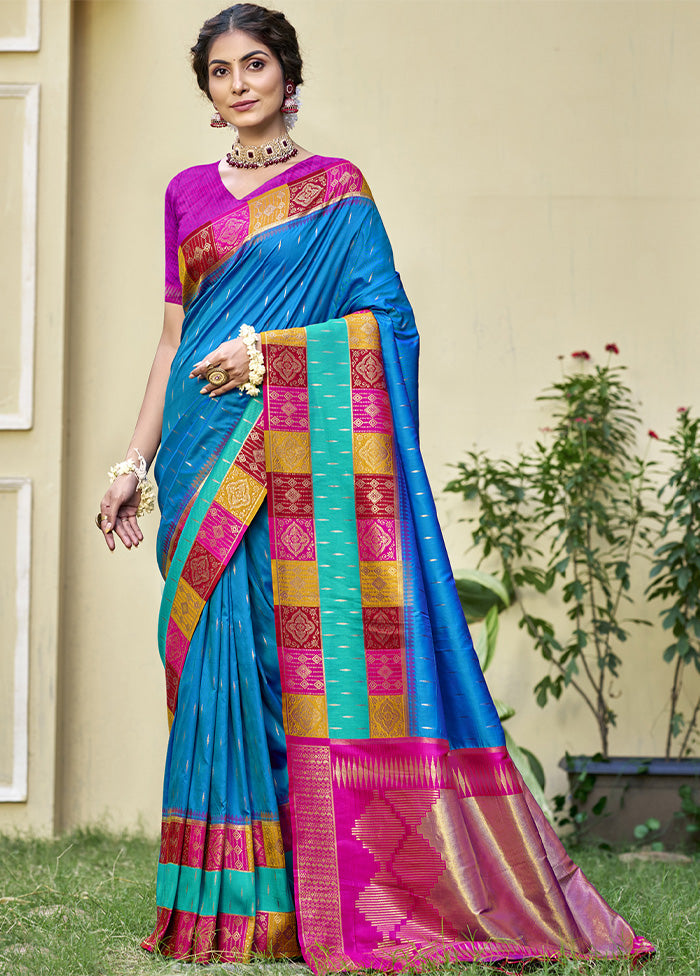 Sky Blue Dupion Silk Saree With Blouse Piece