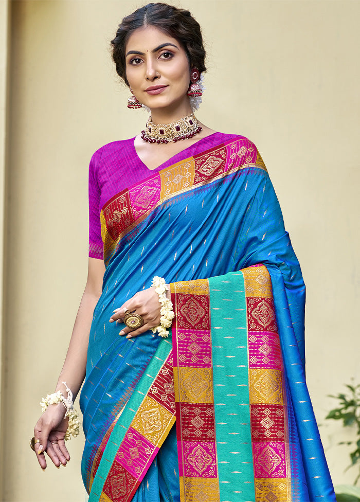 Sky Blue Dupion Silk Saree With Blouse Piece