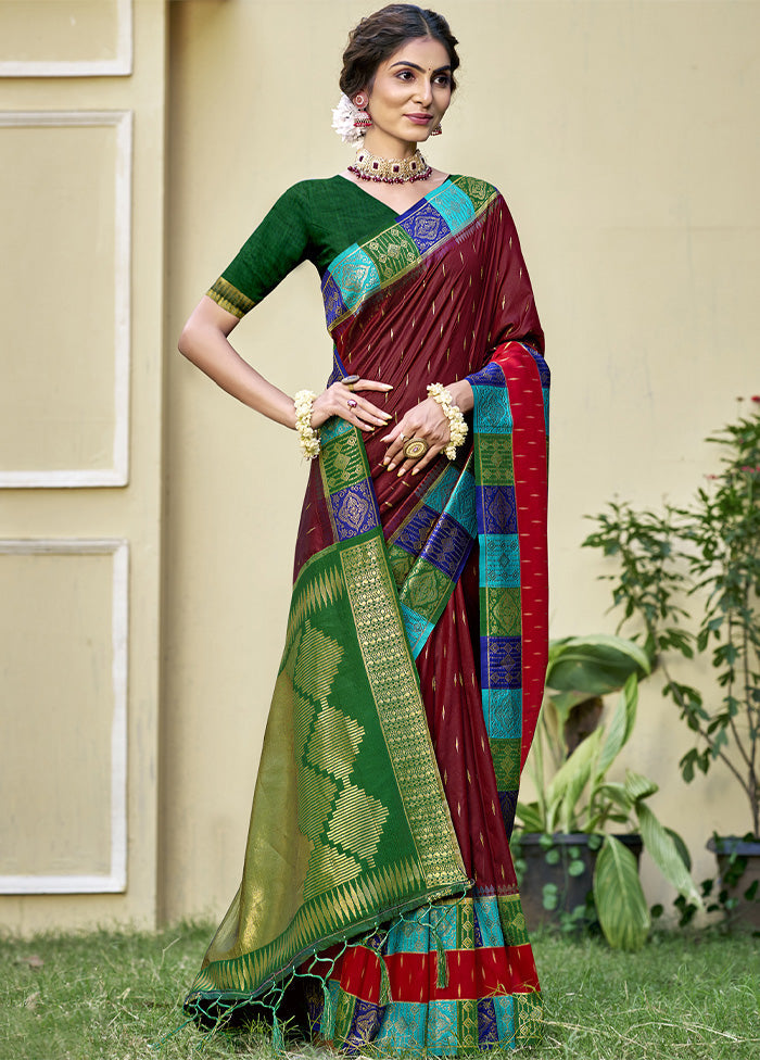 Maroon Dupion Silk Saree With Blouse Piece