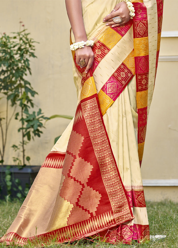 Cream Dupion Silk Saree With Blouse Piece