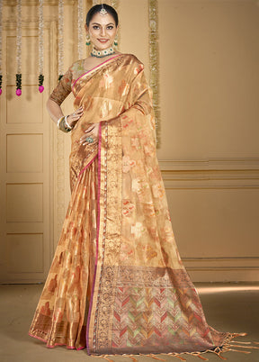 Peach Organza Saree With Blouse Piece