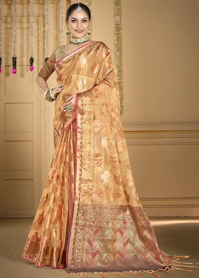 Peach Organza Saree With Blouse Piece