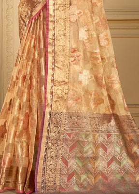 Peach Organza Saree With Blouse Piece