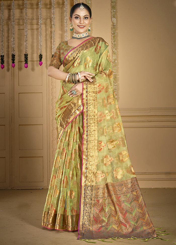 Light Green Organza Saree With Blouse Piece