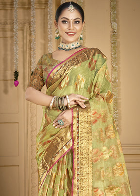 Light Green Organza Saree With Blouse Piece