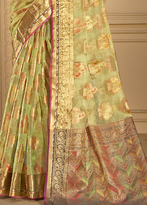 Light Green Organza Saree With Blouse Piece