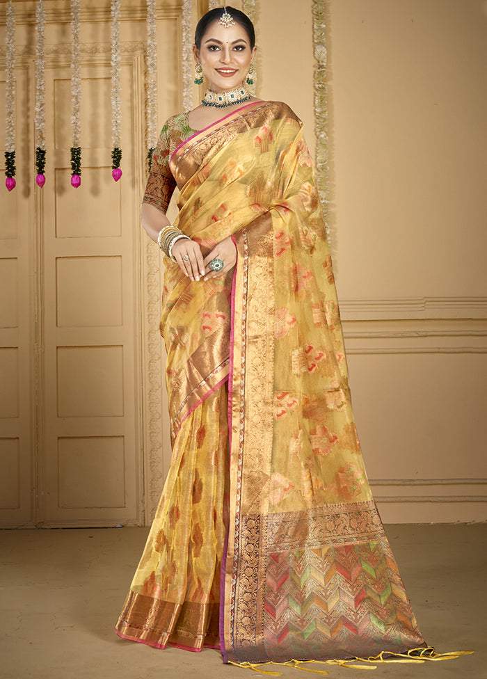 Beige Organza Saree With Blouse Piece