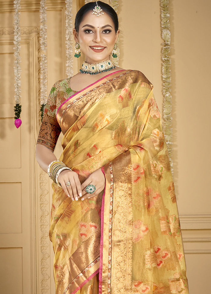 Beige Organza Saree With Blouse Piece