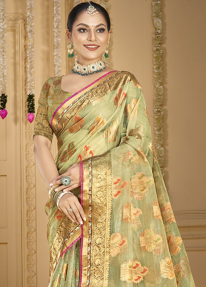 Sea Green Organza Saree With Blouse Piece