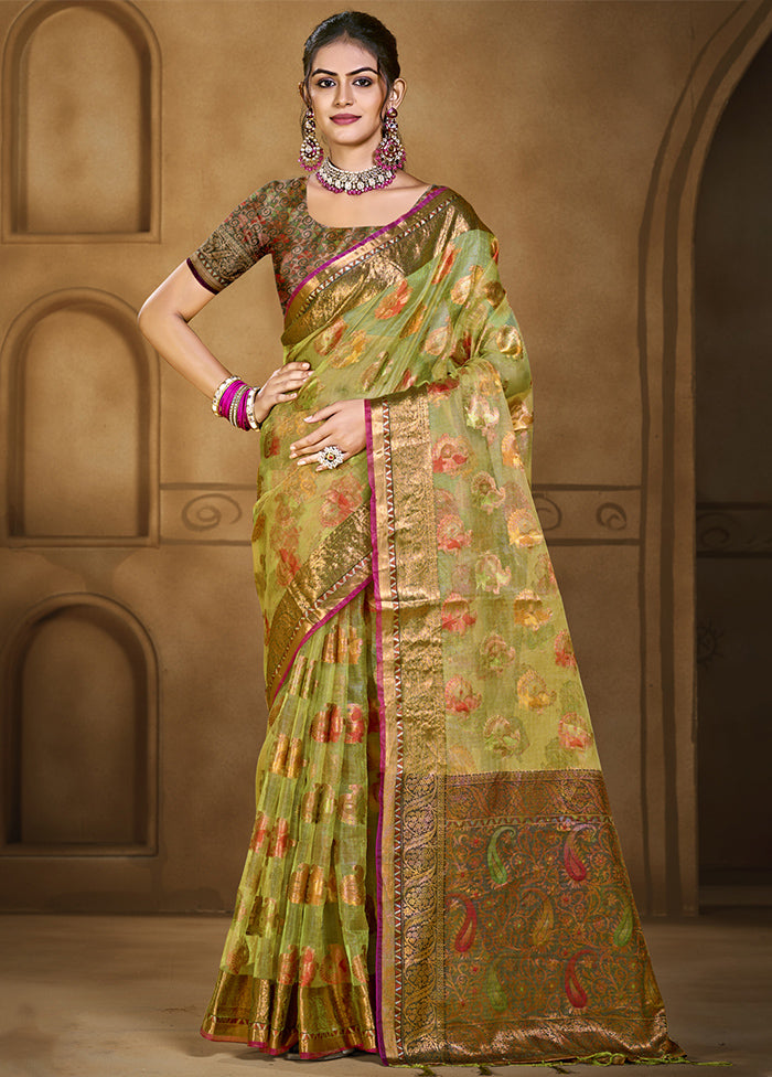 Light Green Organza Saree With Blouse Piece