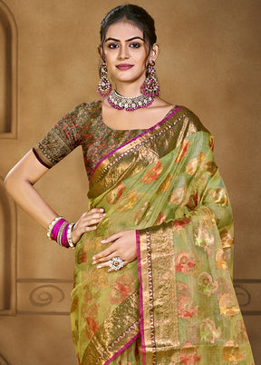 Light Green Organza Saree With Blouse Piece