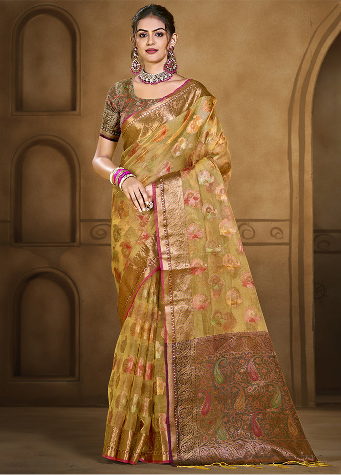 Yellow Organza Saree With Blouse Piece