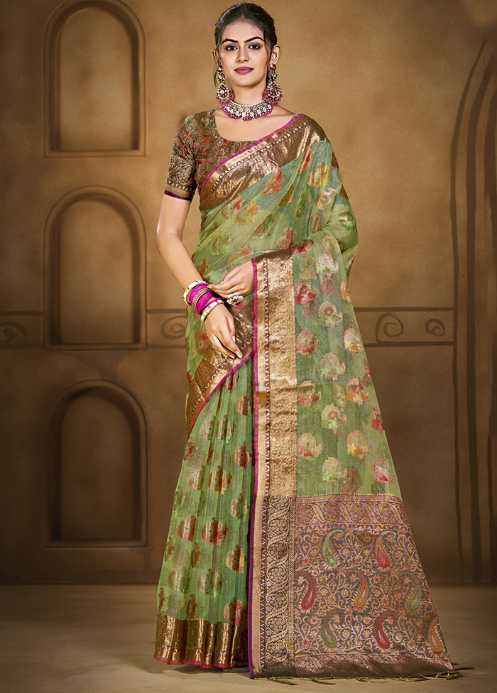 Green Organza Saree With Blouse Piece