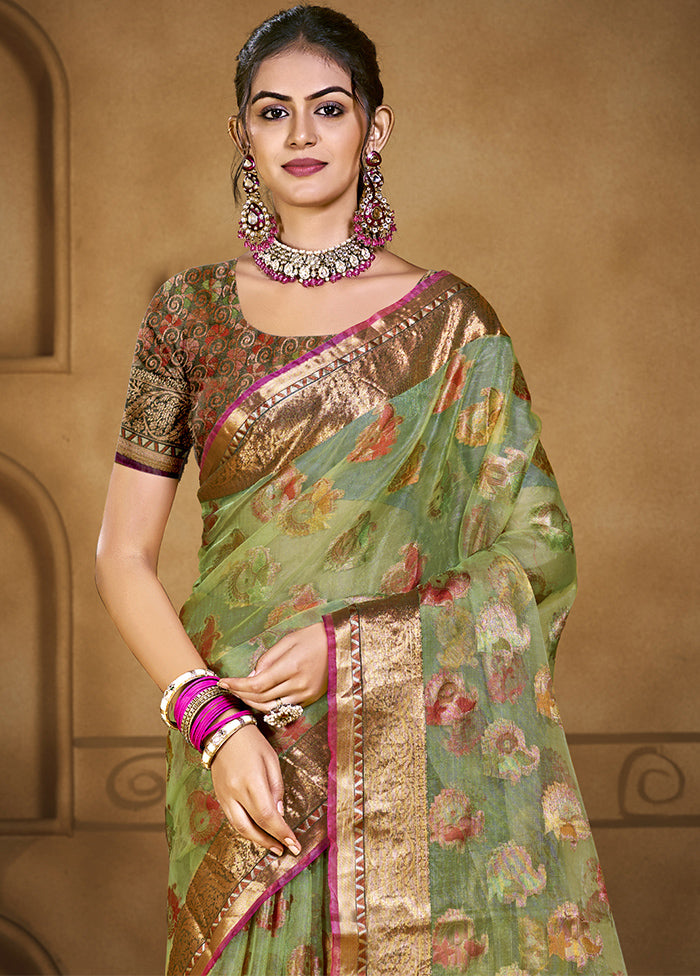 Green Organza Saree With Blouse Piece