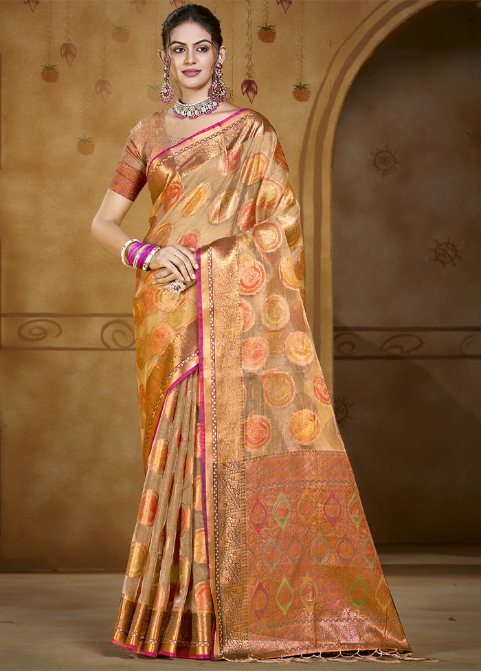 Brown Organza Saree With Blouse Piece