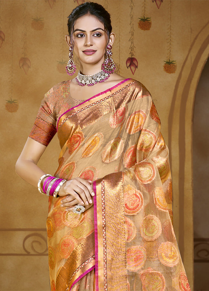 Brown Organza Saree With Blouse Piece