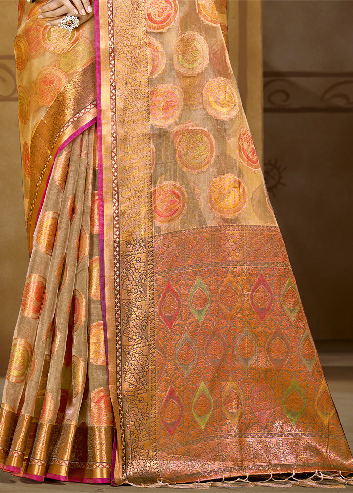 Brown Organza Saree With Blouse Piece